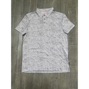 John Varvatos USA Polo Shirt Mens M Pink/ Gray Reverse Stripe Star Short Sleeve